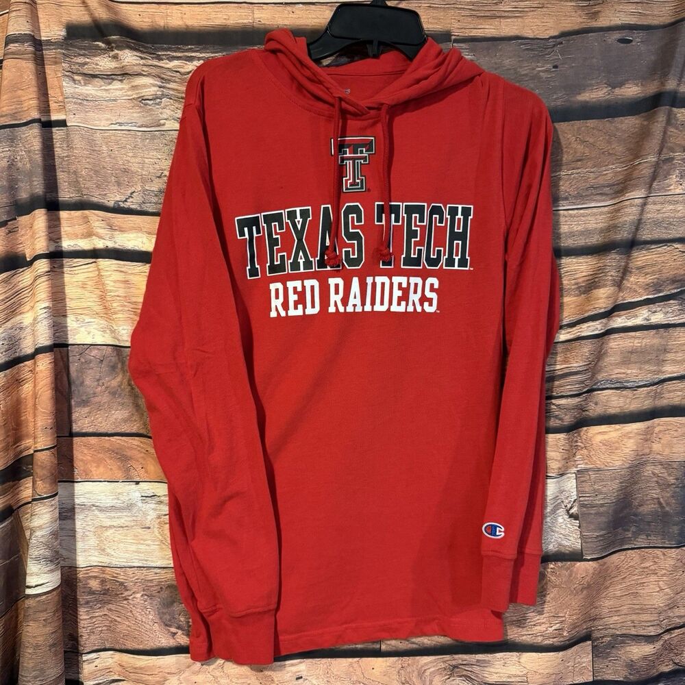Champion Texas Tech Red Raiders Hoodie Shirt Mens Small S Red Long Sleeve Hooded